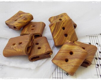 Handmade Buttons, Gold Toggle Buttons, Large Square Buttons, Rectangular Button, Polymer Clay Buttons, Artistic Buttons, Brown Large Buttons