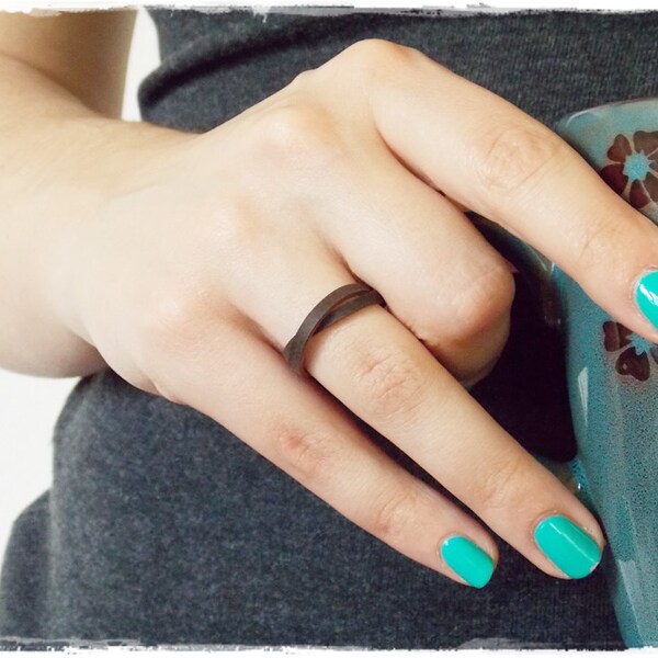 Dainty Braided Ring, Wiccan Irish Ring, Anniversary Celtic Ring, Elven Leather Ring, Minimal Band, Nordic Leather Ring, Tribal Leather Ring
