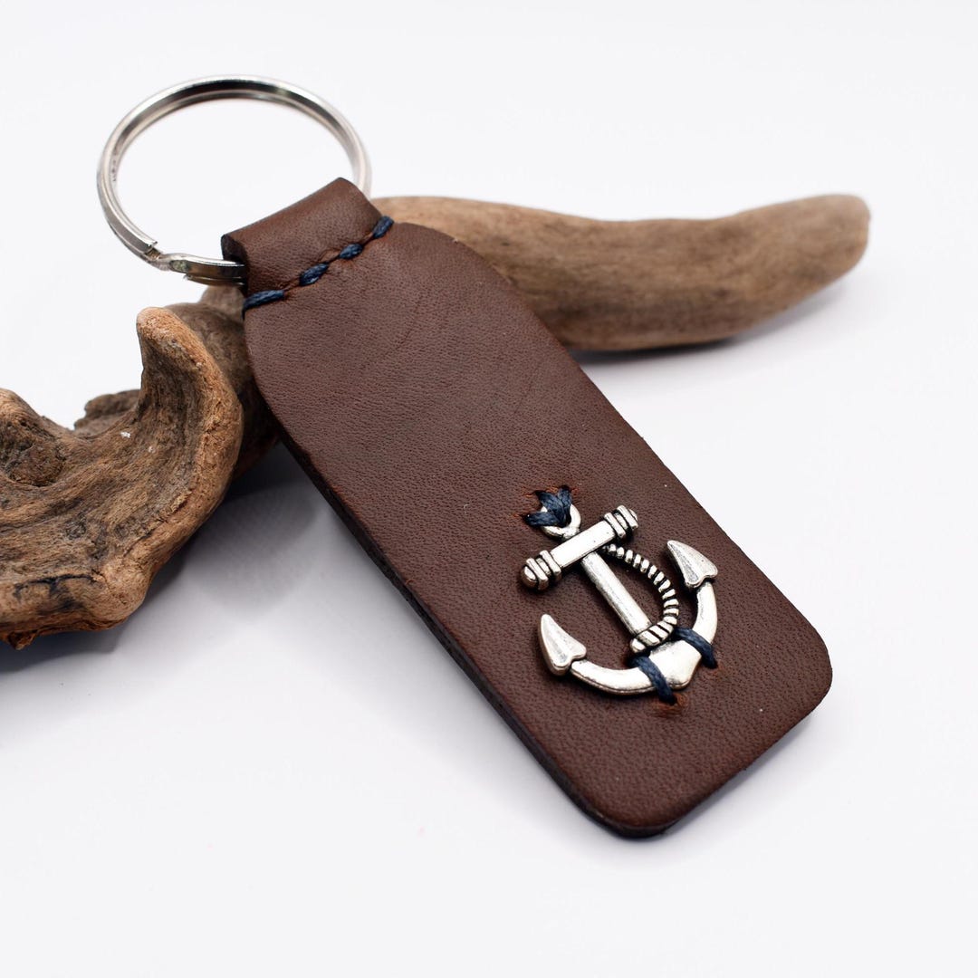 Notical Key Chain PERSONALIZED Nautical Keychain, Anchor Keyring, Leather Anchor Keychain ...