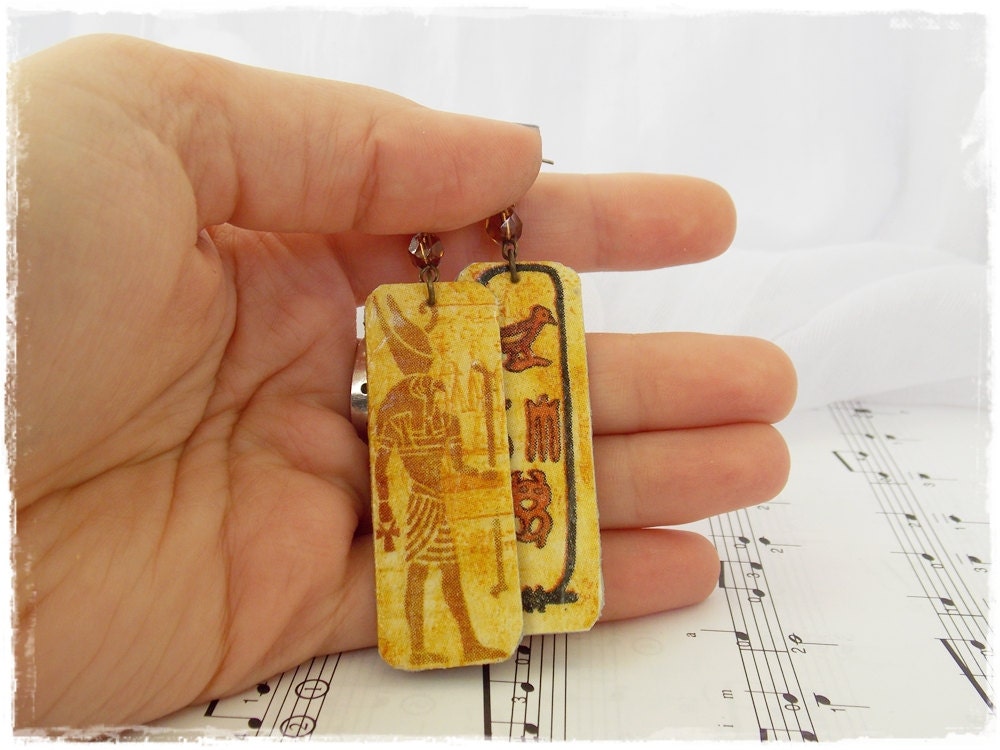 Alte Ägypten Ohrringe Pharao Ohrringe Gold Decoupage Ohrringe Boho Leder - Bild 4 von 8