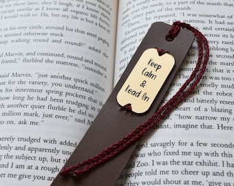 PERSONALIZED Leather Bookmark, Custom Engraved Bookmark, Leather Anniversary Gift, 3rd Anniversary Bookmark, Keep Calm and Read On! Gift