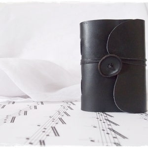 Leather Pocket Notebook, Black Leather Sketchbook, Hand-Bound Notebook, Cyber Goth Journal, Gothic Mini Journal, Small Memo Notebook