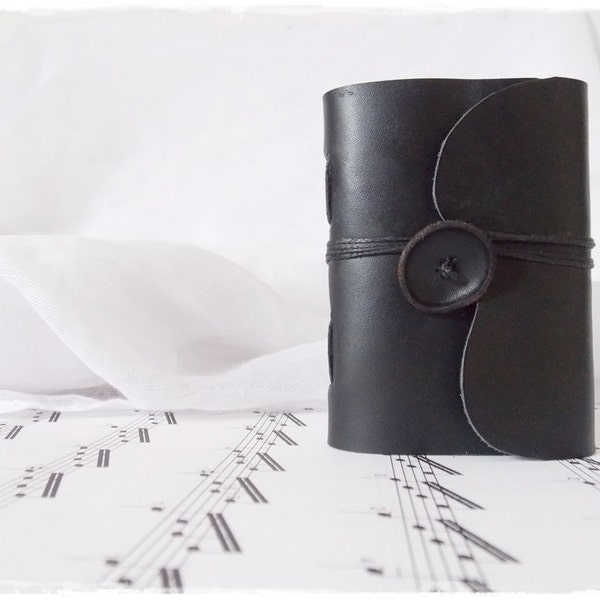 Handmade Black Leather Pocket Notebook, Gothic Cyber Goth Journal