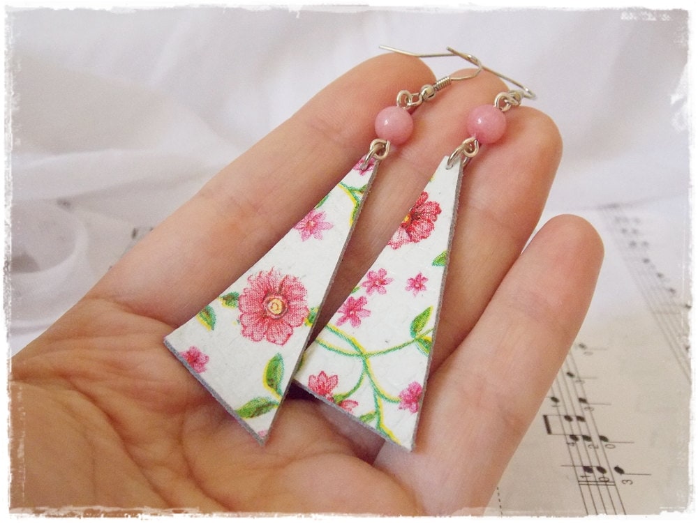 Forget Me Not Earrings Decoupage Earrings Pink Flowers Earrings Flower Earrings - Picture 4 of 12