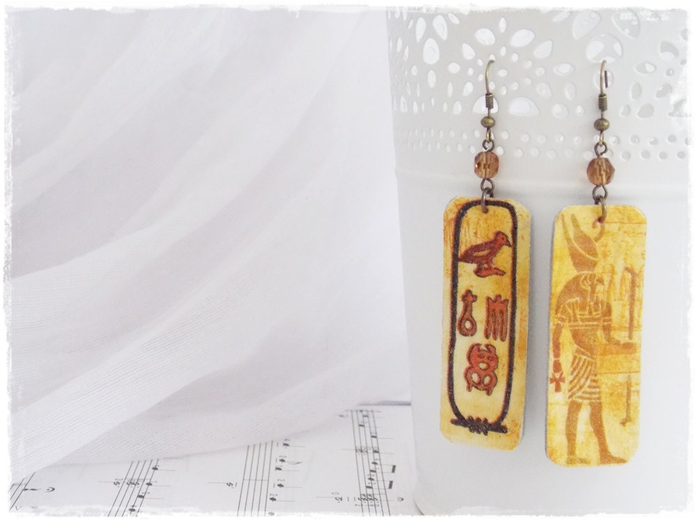 Alte Ägypten Ohrringe Pharao Ohrringe Gold Decoupage Ohrringe Boho Leder - Bild 6 von 8