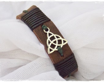 SAMPLE SALE: Triquetra Leather Bracelet, Celtic Leather Bracelet, Trinity Knot Bracelet, Nordic Leather Cuff, Men's Viking Wiccan Bracelet