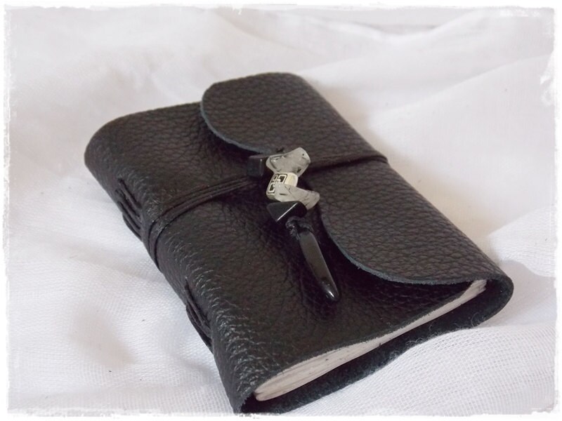Taschen Leder Notizbuch Mini Schwarz Leder Skizzenbuch Handgebunden Keltisches Journal - Bild 5 von 8