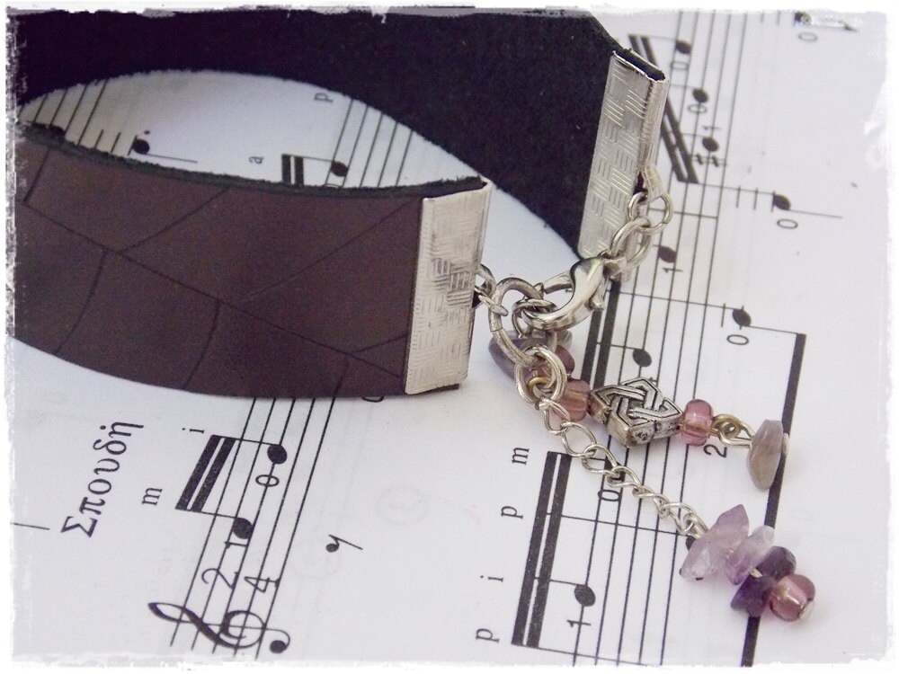 Leder Lederarmband Lila Armband Manschette Pyrographie Natur Armband Elfe - Bild 6 von 13