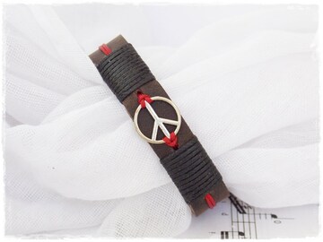 Peace Arm Cuff, Upper Arm Bracelet, Leather Armband, Peace Sign Armlet, Surfer Leather Arm Band, Elf Warrior Armband, Leather Elven Armband