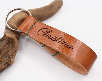 PERSONALIZED Leather Name Keychain – Custom Engraved 3rd Anniversary Gift
