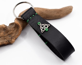 Portachiavi in pelle con nodo della Trinità personalizzato, portachiavi con triquetra celtica, portachiavi per il terzo anniversario