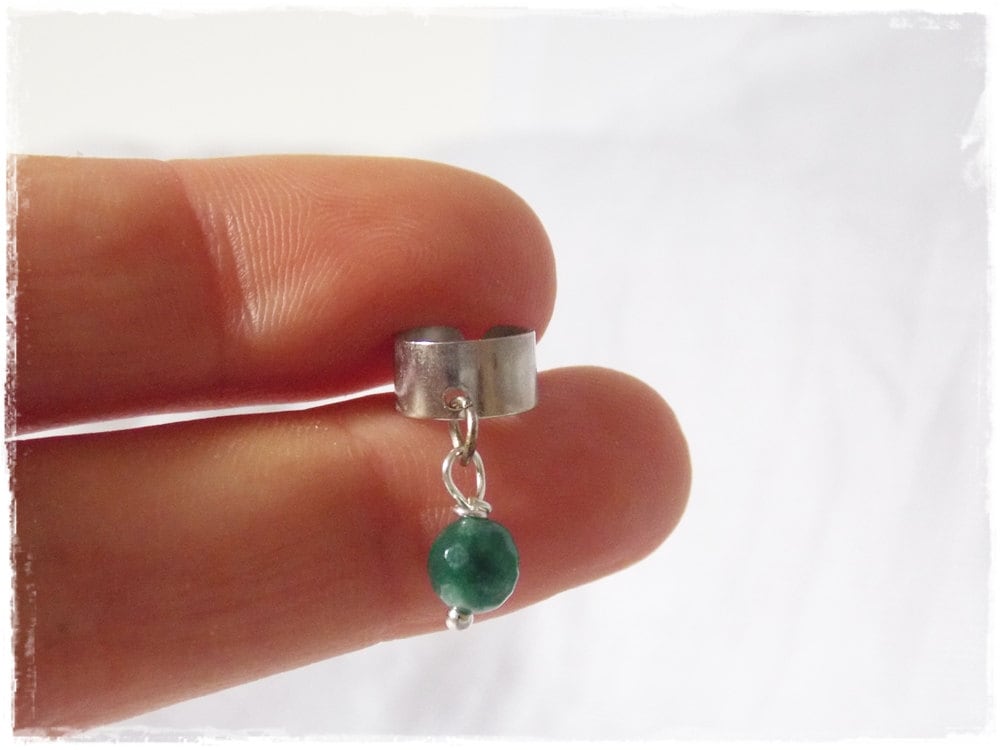 Celtic Green Agate Ear Cuff Elven Ear Cuff No Pierce Earring Woodland Elf Cuff - Picture 4 of 28