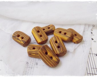 Polymer Clay Buttons, Striped Buttons, Brown Buttons, Gold Brown Buttons, Oblong Clay Buttons, Washable Buttons, Artistic Clay Buttons