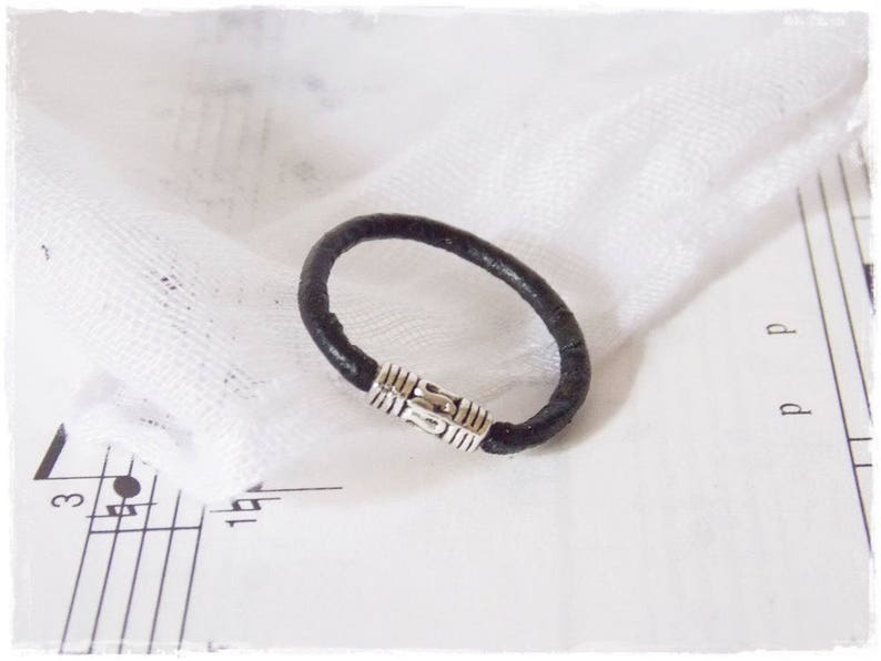 Celtic Leather Ring Dainty Promise Ring Stackable Ring Gothic Leather Ring Elven Lolita Ring Black Leather Band Black Leather Ring