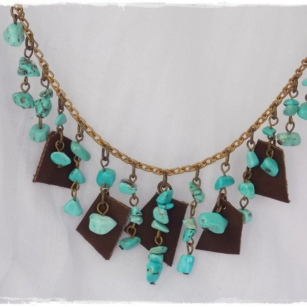 Tribal Statement Necklace, Turquoise Necklace, Gypsy Dangle Jewelry