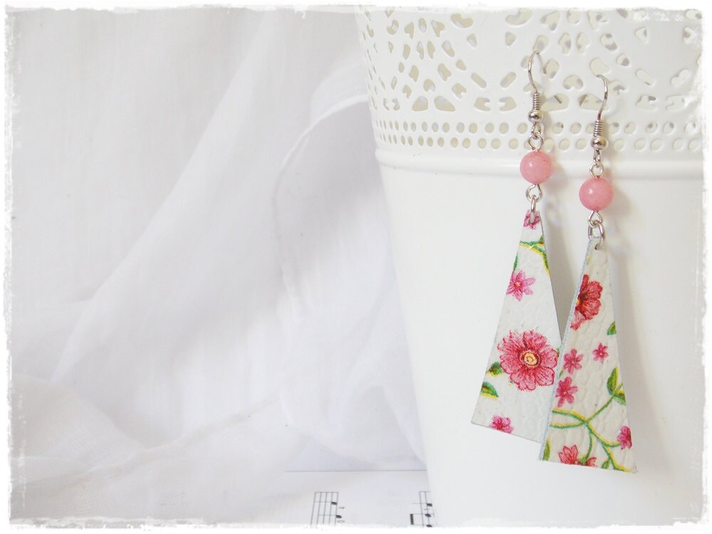 Forget Me Not Earrings Decoupage Earrings Pink Flowers Earrings Flower Earrings - Picture 3 of 12