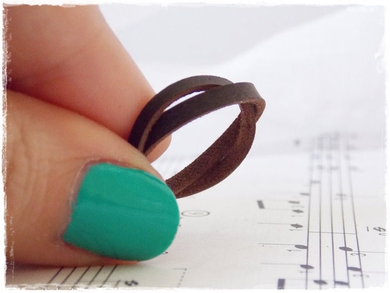 Dainty Leather Ring, Braided Ring, Irish Celtic Ring, Elven Leather Ring, Rustic Leather Band, Nordic Leather Ring, Tribal Wiccan Ring Band image 1