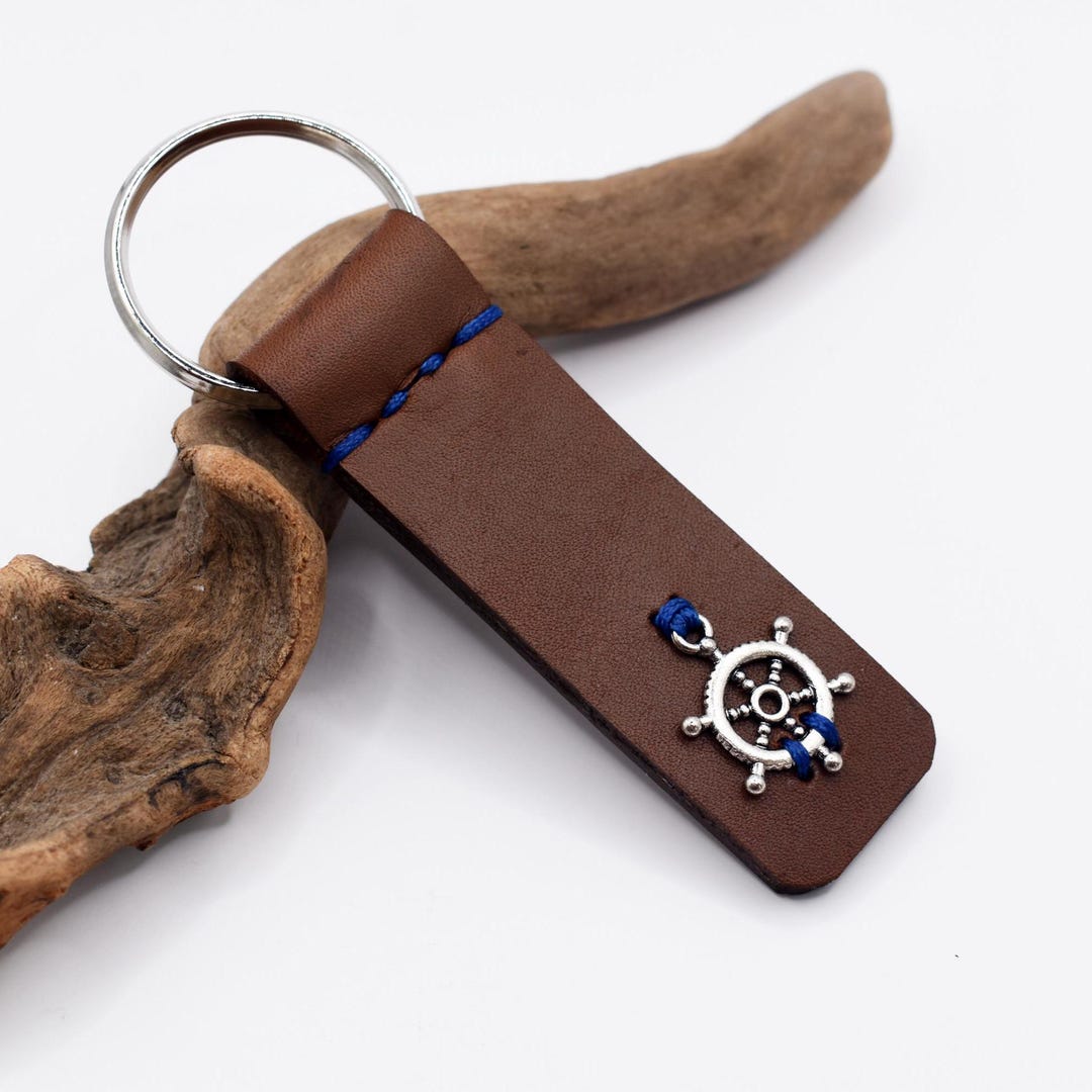 Container Ship Keychain Handmade Leather Ship Wheel Keychain, PERSONALIZED Nautical Keyring - Etsy