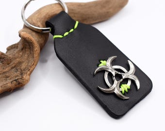 Porte-clés personnalisé Biohazard, porte-clés en cuir pour hommes, porte-clés Sci-Fi Zombie Apocalypse, cadeau pour geeks