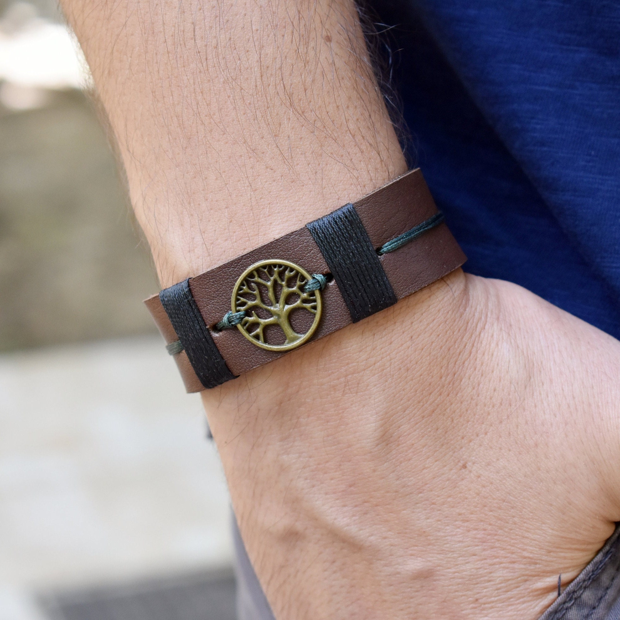 Men's Leather Bracelet Tree Of Life Bracelet Yggdrasil Bracelet Tree Of Life - Picture 2 of 17