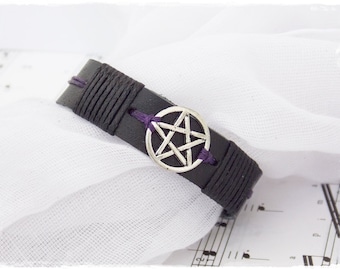 Pentagram Leather Bracelet, Men's Leather Bracelet, Personalized Pentacle Bracelet, Seal Of The God's Thuth Cuff, Gothic Leather Bracelet