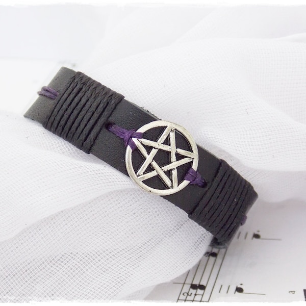Pentagram Leather Bracelet, Men's Leather Bracelet, Personalized Pentacle Bracelet, Seal Of The God's Thuth Cuff, Gothic Leather Bracelet