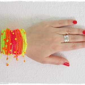 Wrap Friendship Bracelet, Neon Fluo Crochet Bracelet, Neon Wrap Bracelet, Summer Beach Jewelry, Fluo Extra Long Wrap Bracelet, BFF Bead Cuff