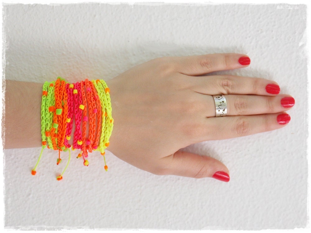 Neon Wrap Bracelet Bohemian Friendship Bracelet Crochet Beaded Bracelet Fluo - Picture 3 of 11