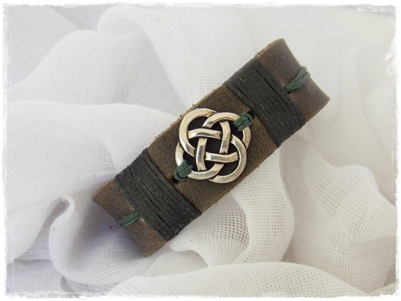 Men's Celtic Bracelet, Irish Leather Bracelet, Men's Leather Bracelet, Celtic Jewelry For Him, Dara Knot Bracelet, Celtic Knot Bracelet Cuff image 2