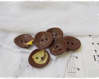 Chocolate Brown Buttons, Brown And Yellow Buttons, Polymer Clay Buttons, Large Handmade Pastel Button, Extra Large Buttons, Washable Buttons