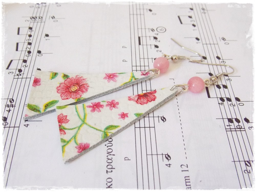 Forget Me Not Earrings Decoupage Earrings Pink Flowers Earrings Flower Earrings - Picture 5 of 12