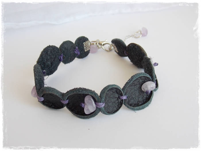 Bracciale In Pelle Bolla Bracciale Ametista Gotico Bracciale In Pelle Riciclata - Foto 3 di 17