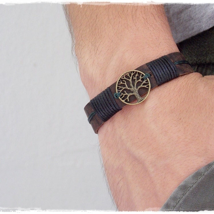 Men's Leather Bracelet Tree Of Life Bracelet Yggdrasil Bracelet Tree Of Life - Picture 3 of 17
