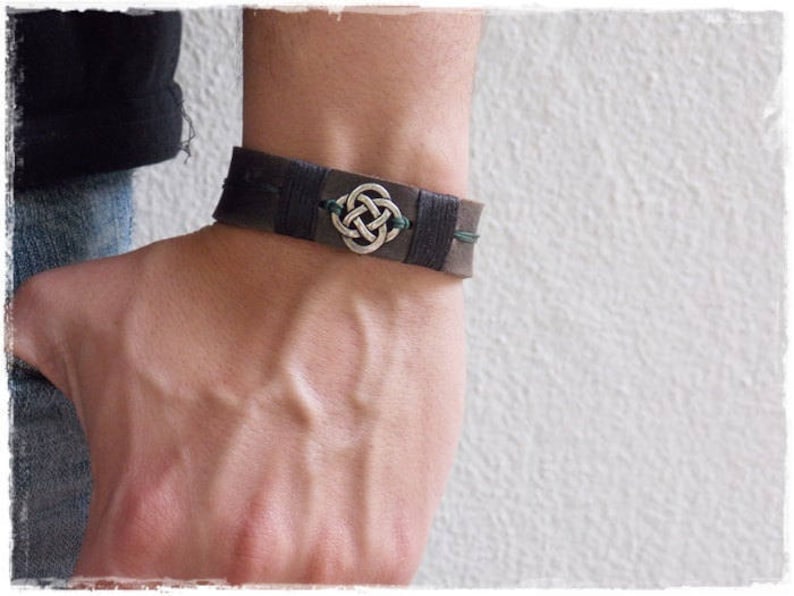 Men's Celtic Bracelet, Irish Leather Bracelet, Men's Leather Bracelet, Celtic Jewelry For Him, Dara Knot Bracelet, Celtic Knot Bracelet Cuff image 1