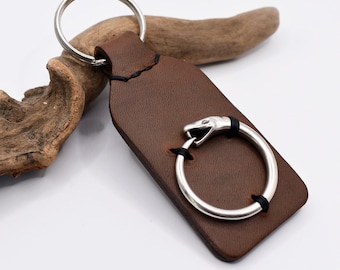 PERSONALIZED Ouroboros Leather Keychain, Serpent Leather Keychain, Uroboros Dragon Keychain, Nordic Leather Keyring