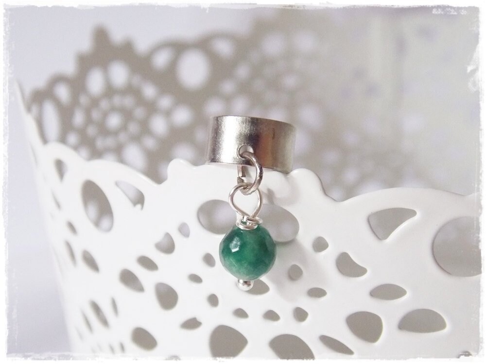 Celtic Green Agate Ear Cuff Elven Ear Cuff No Pierce Earring Woodland Elf Cuff - Picture 2 of 28