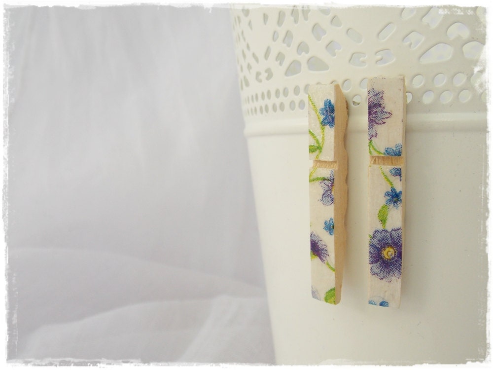 Decoupage Ohrstecker Vergissmeinnicht Ohrringe blaue Blume Ohrstecker Holzstecker - Bild 3 von 7