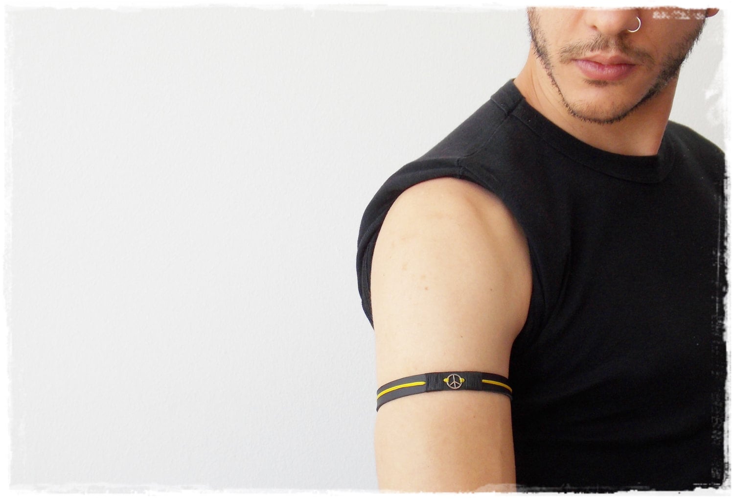 Peace Arm Cuff, Upper Arm Bracelet, Leather Armband, Peace Sign Armlet, Surfer Leather Arm Band, Elf Warrior Armband, Leather Elven Armband Peace Arm Cuff, Upper Arm Bracelet, Leather Armband, Peace Sign Armlet, Surfer Leather Arm Band, Elf Warrior Armband, Leather Elven Armband