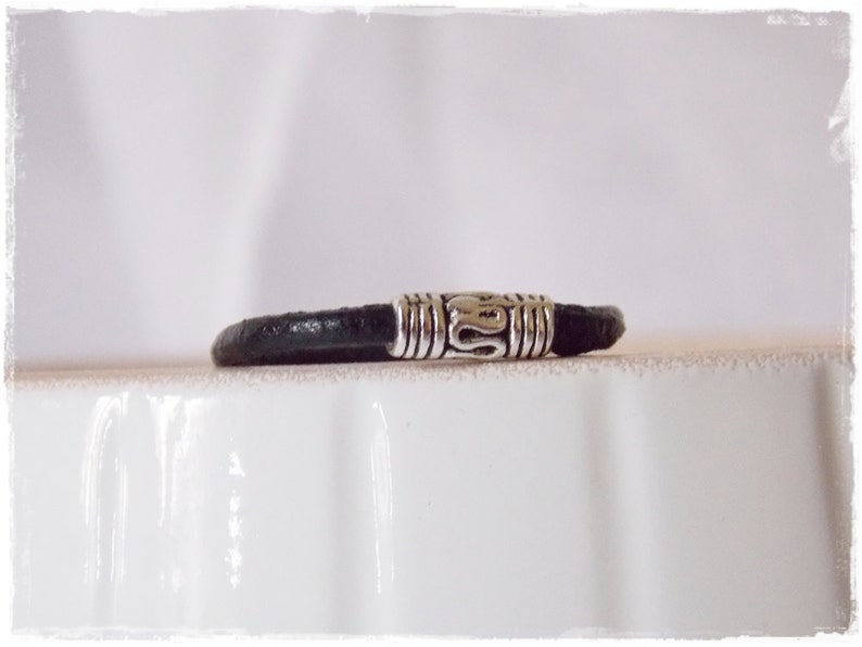Celtic Leather Ring Dainty Promise Ring Stackable Ring Gothic Leather Ring Elven Lolita Ring Black Leather Band Black Leather Ring