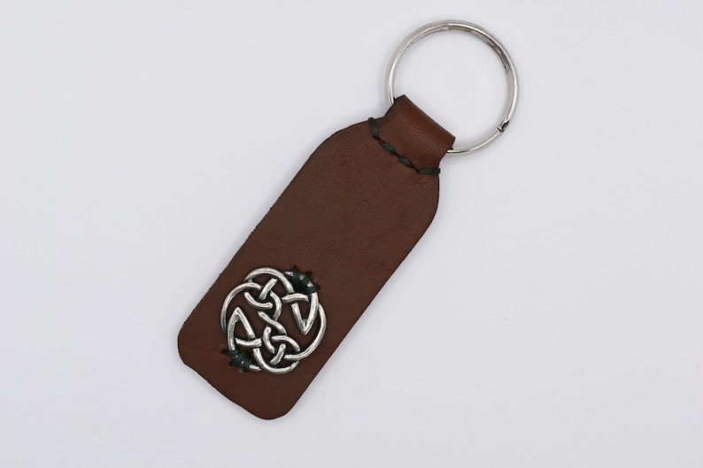 PERSONALIZED Celtic Leather Keychain – Engraved Shield of Destiny Norse ...