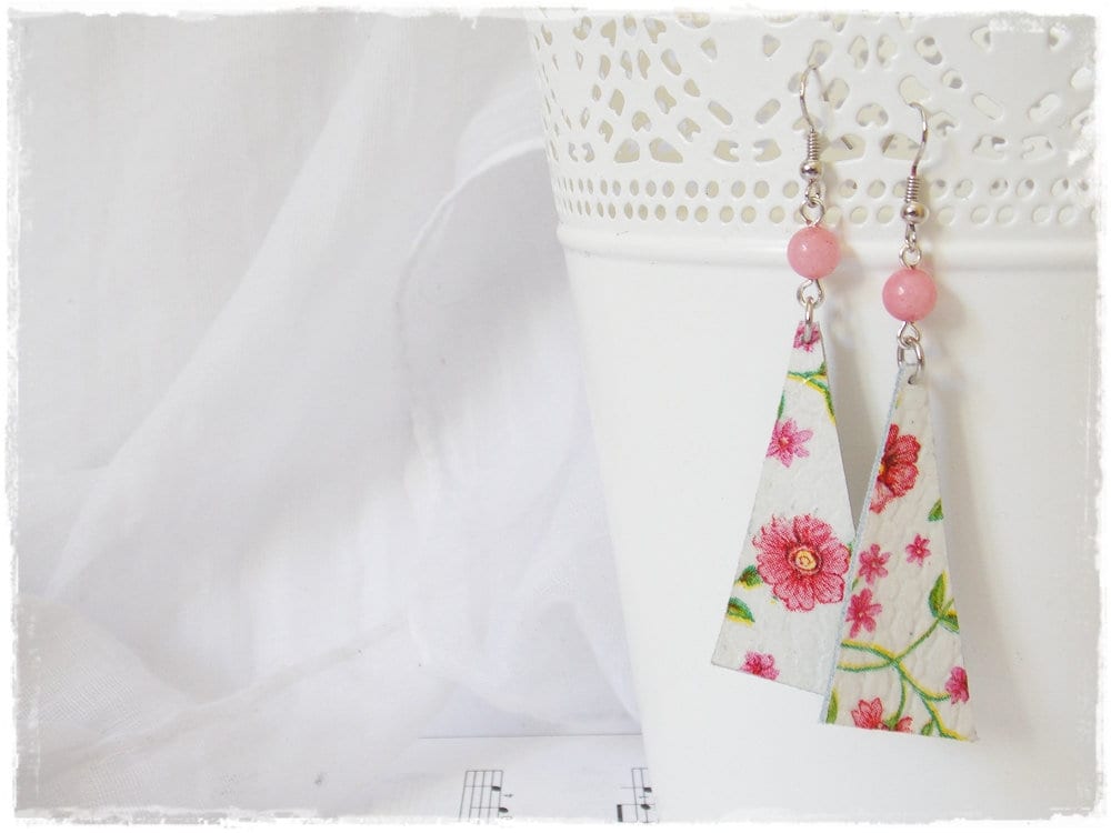 Forget Me Not Earrings Decoupage Earrings Pink Flowers Earrings Flower Earrings - Picture 2 of 12