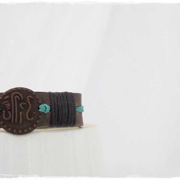 Ethnic Leather Bracelet, Gypsy Coin Bracelet, Antique Penny Bracelet, Oriental Coin Bracelet, Bohemian Tribal Jewelry, Tribal Coin Bracelet