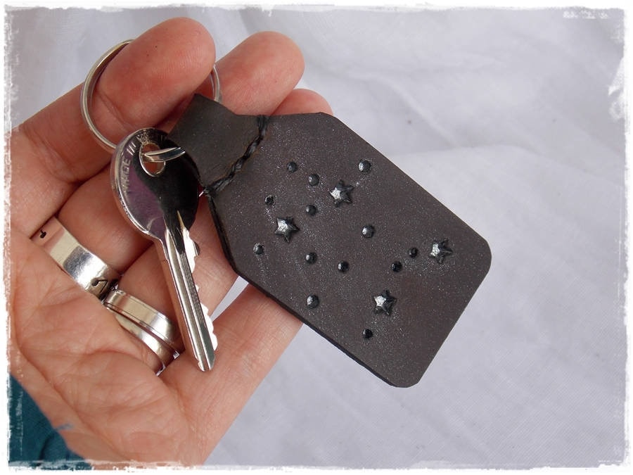 Gemini Leather Keychain Zodiac Constellation Keychain Celestial Keychain - Picture 2 of 17
