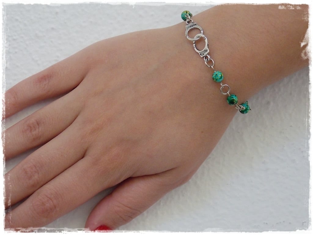 Bracciale Manette Turchese Ciondolo Bracciale Perline BDSM Braccialetto Manette SUB - Foto 3 di 14