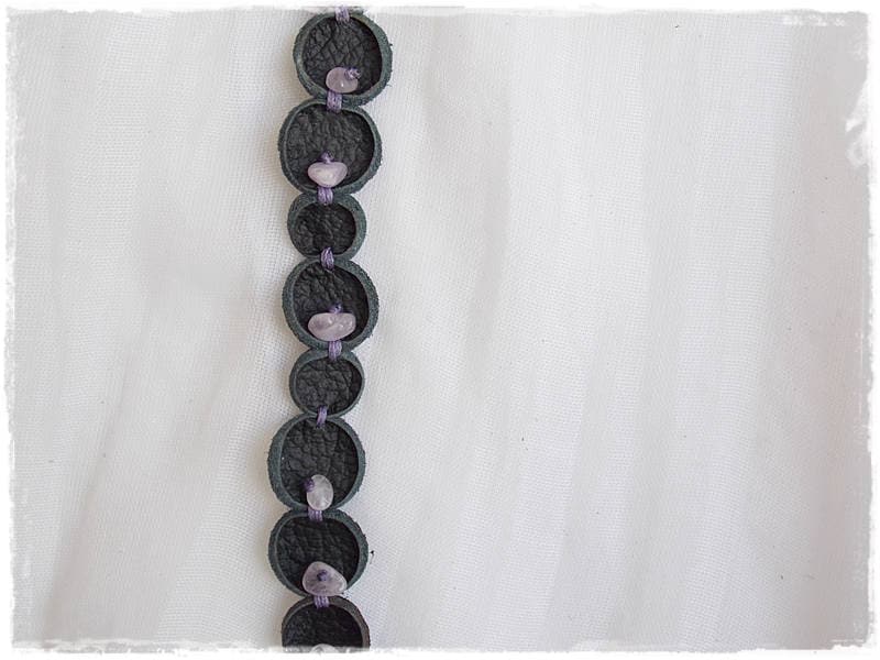 Bracciale In Pelle Bolla Bracciale Ametista Gotico Bracciale In Pelle Riciclata - Foto 9 di 17