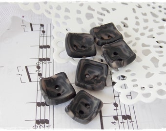 Polymer Clay Buttons, Black Clay Buttons, Small Square Buttons, Rectangular Buttons, Small Oblong Buttons, Charcoal Buttons, Small Buttons