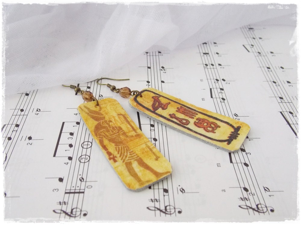 Alte Ägypten Ohrringe Pharao Ohrringe Gold Decoupage Ohrringe Boho Leder - Bild 3 von 8