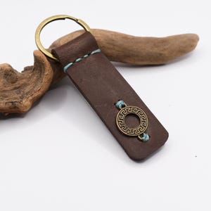 Personalized Meander Keychain, Greek Leather Anniversary Keychain, Geometric Keychain, Mediterranean Labyrinth Leather Keyring