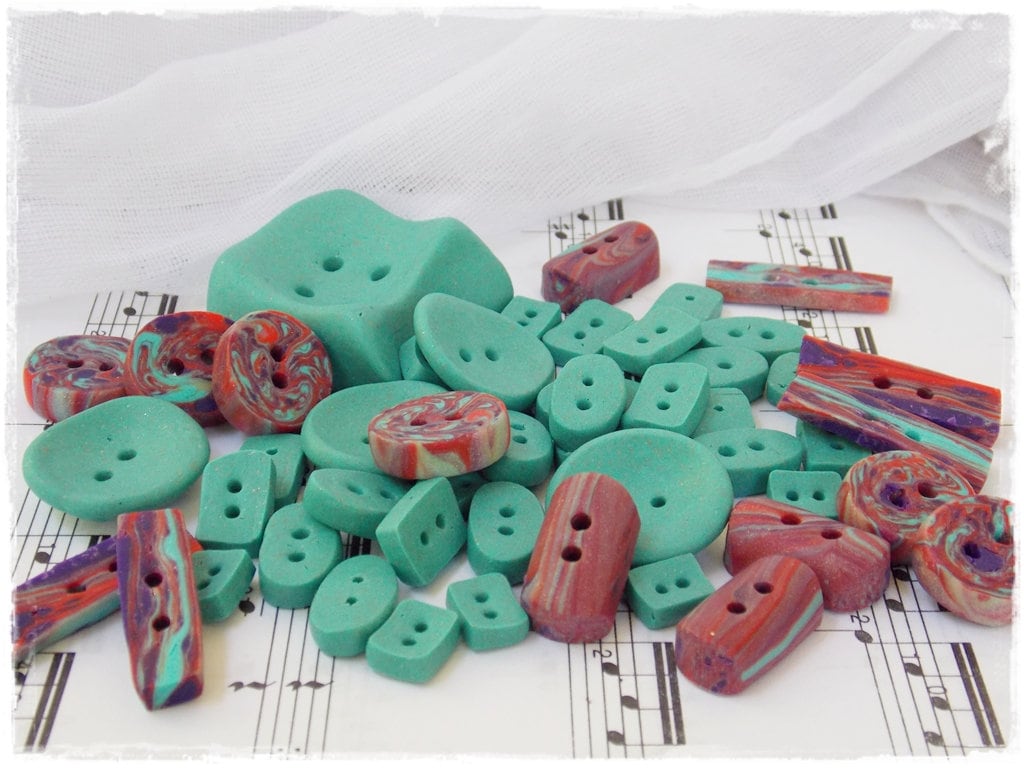 Braune Polymer Ton Knöpfe Handarbeit quadratische Knöpfe kleine Spiralknöpfe - Bild 8 von 14