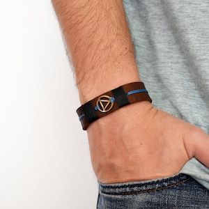 Soberheid armband manchet, leren herstelarmband, leren herenarmband, AA-armbandmanchet, manchet anonieme alcoholist